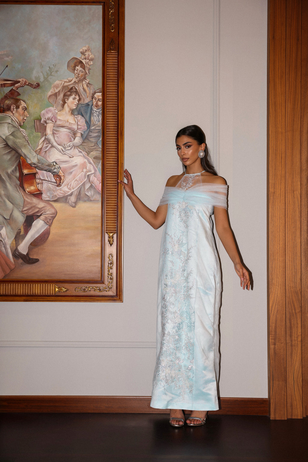 Moonstone Embroidered Off-Shoulder Dress