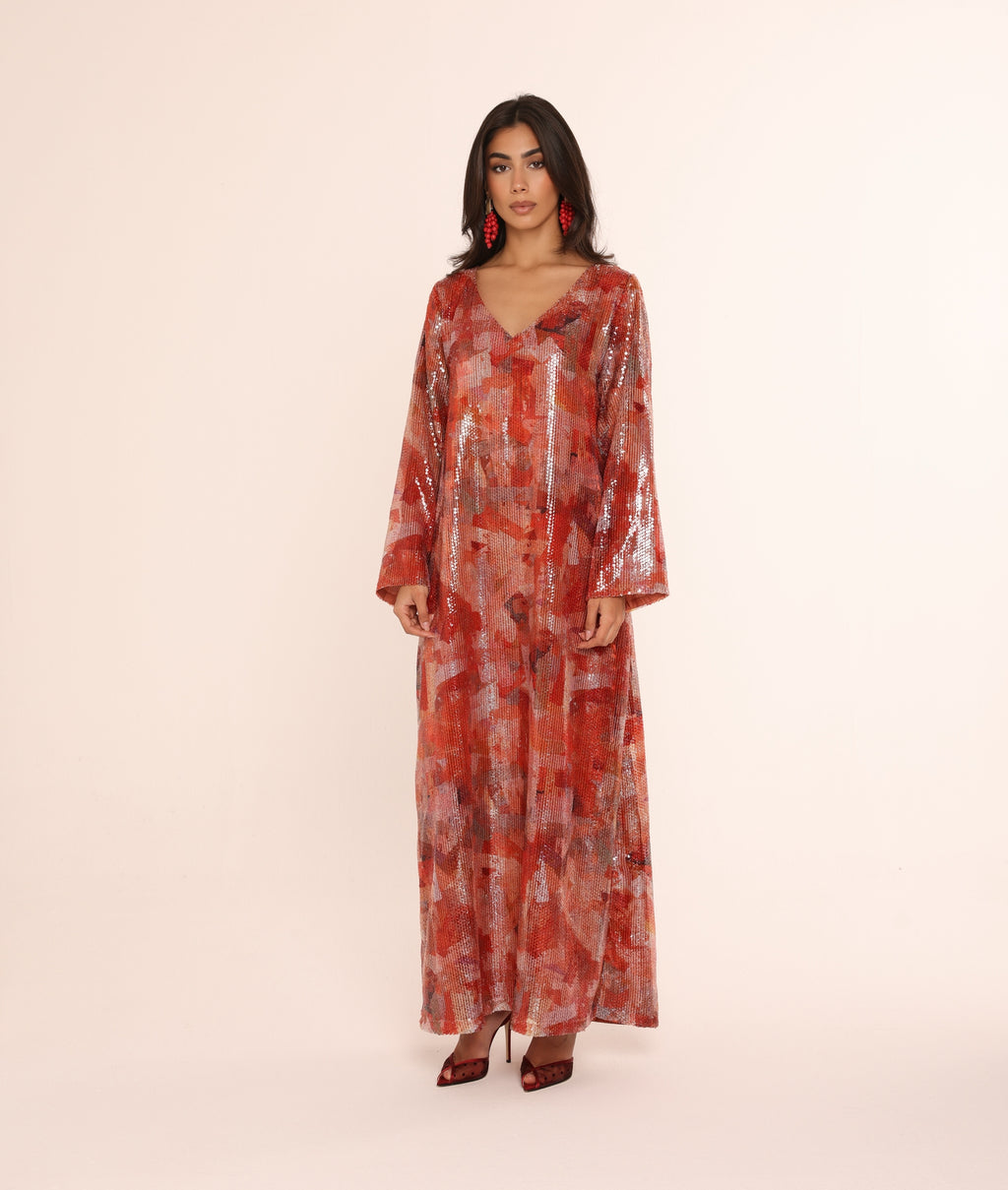Coral Sequin Kaftan