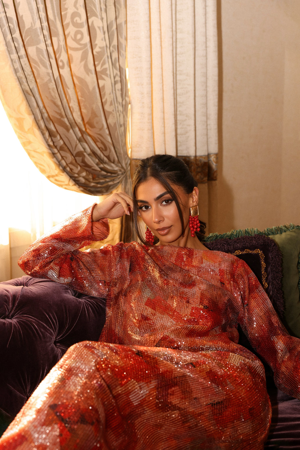 Coral Sequin Kaftan