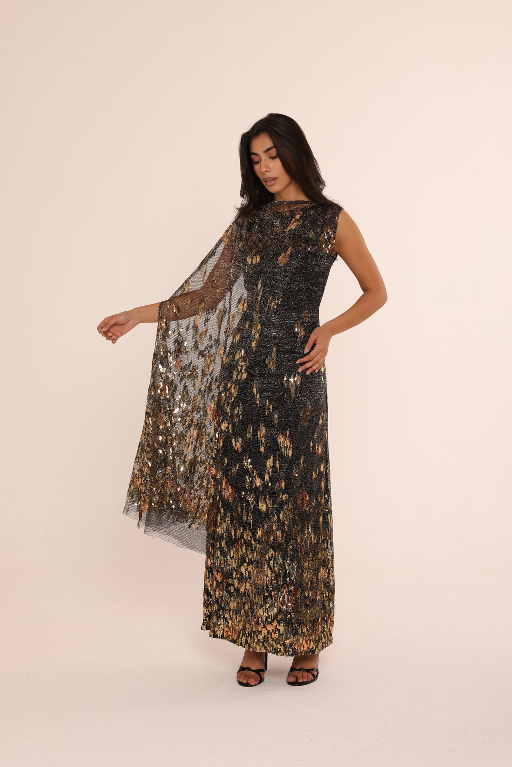 Onyx Sequin Column Dress