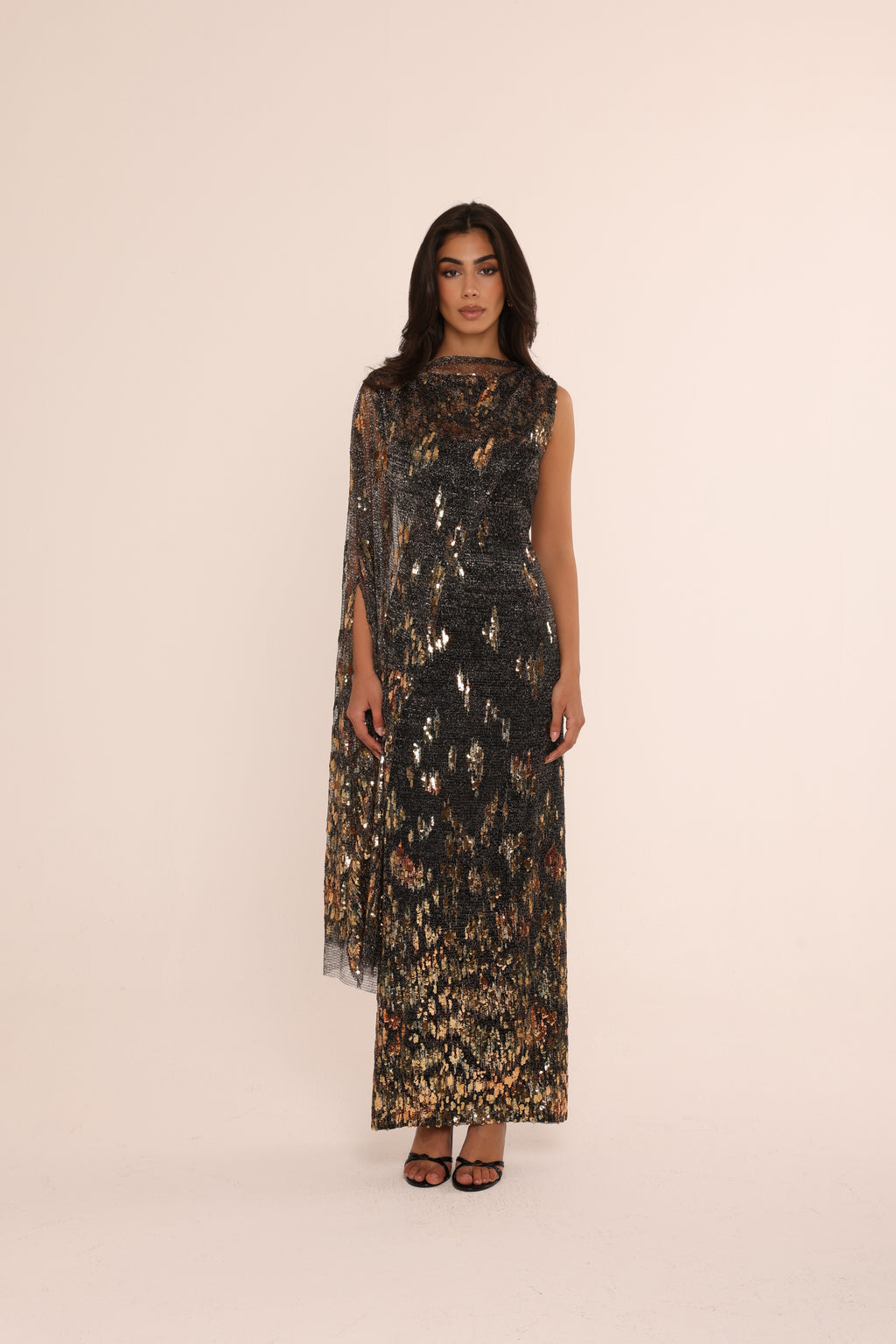 Onyx Sequin Column Dress