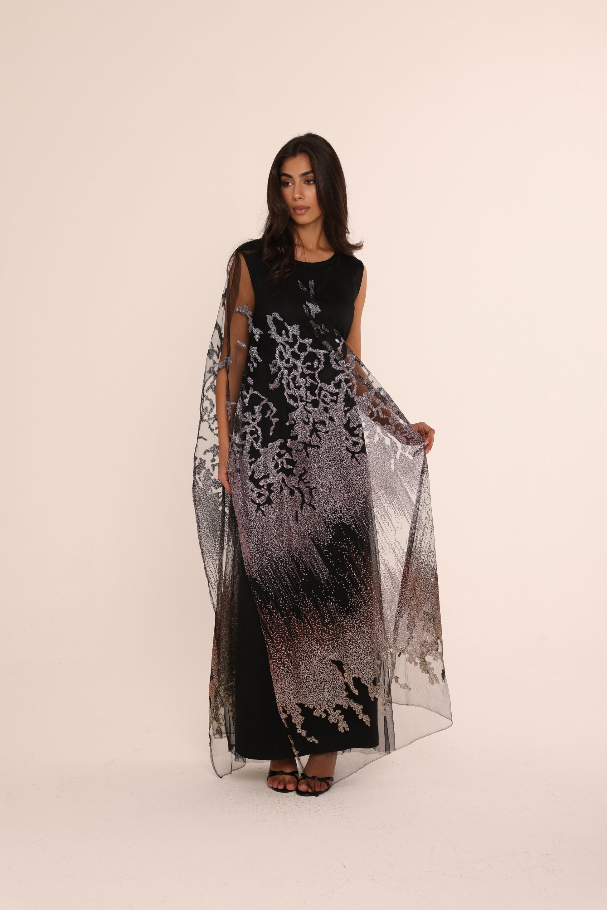 Reef Embroidered Sheer Cape Dress