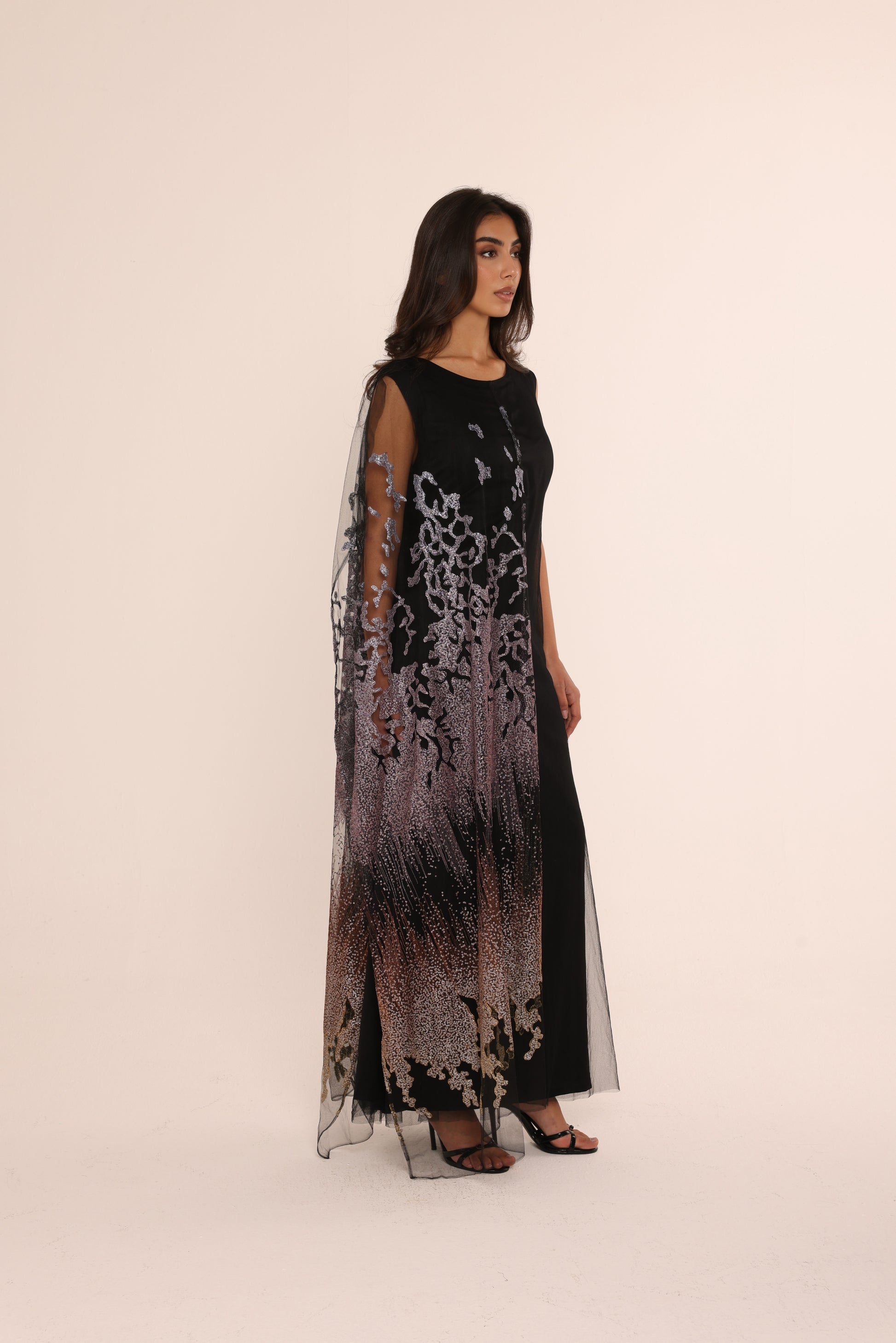 Reef Embroidered Sheer Cape Dress