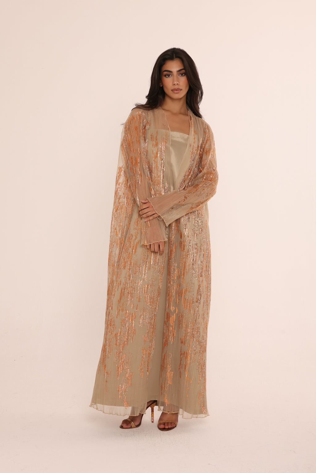 Champagne Metallic Sheer Abaya Set