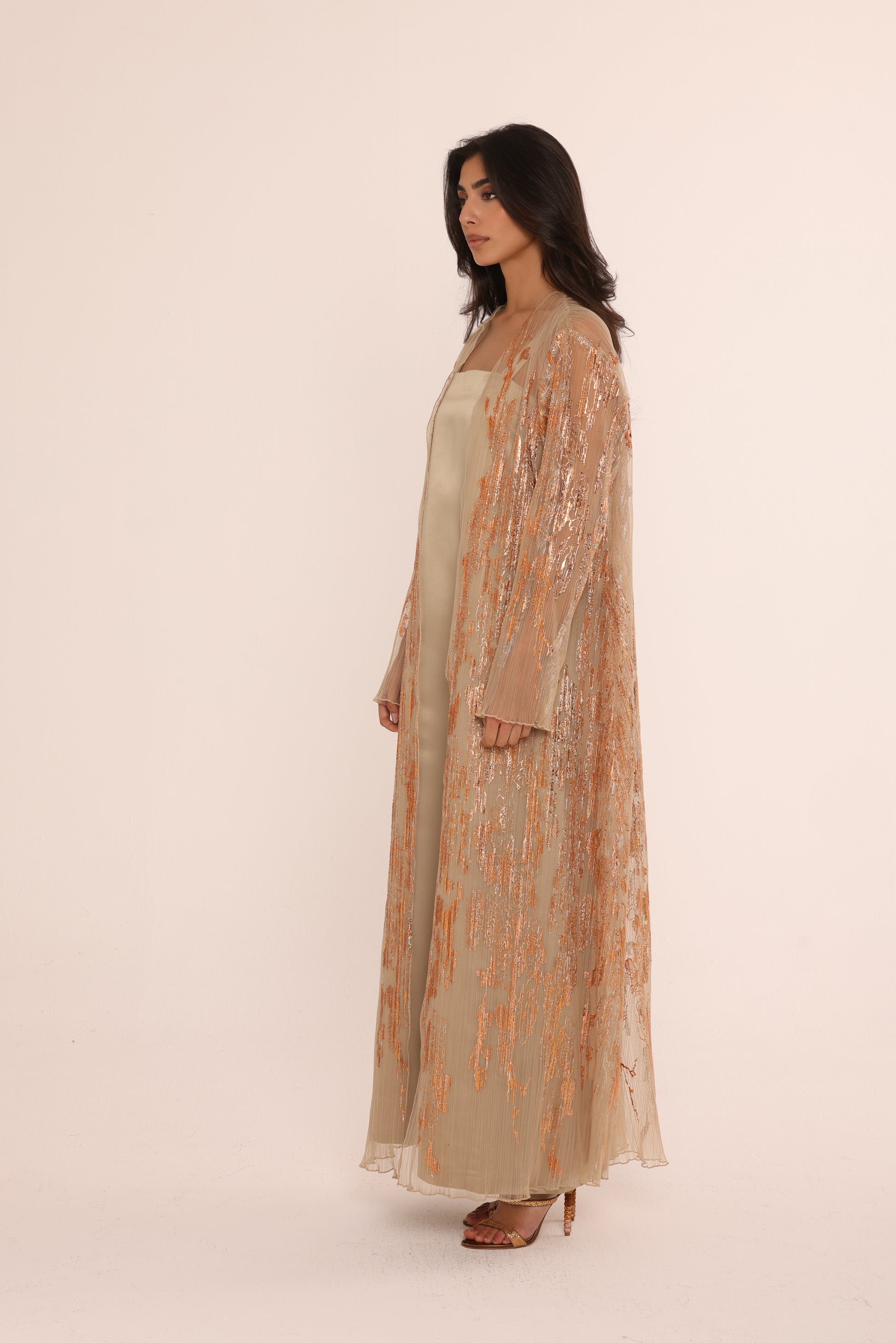 Champagne Metallic Sheer Abaya Set