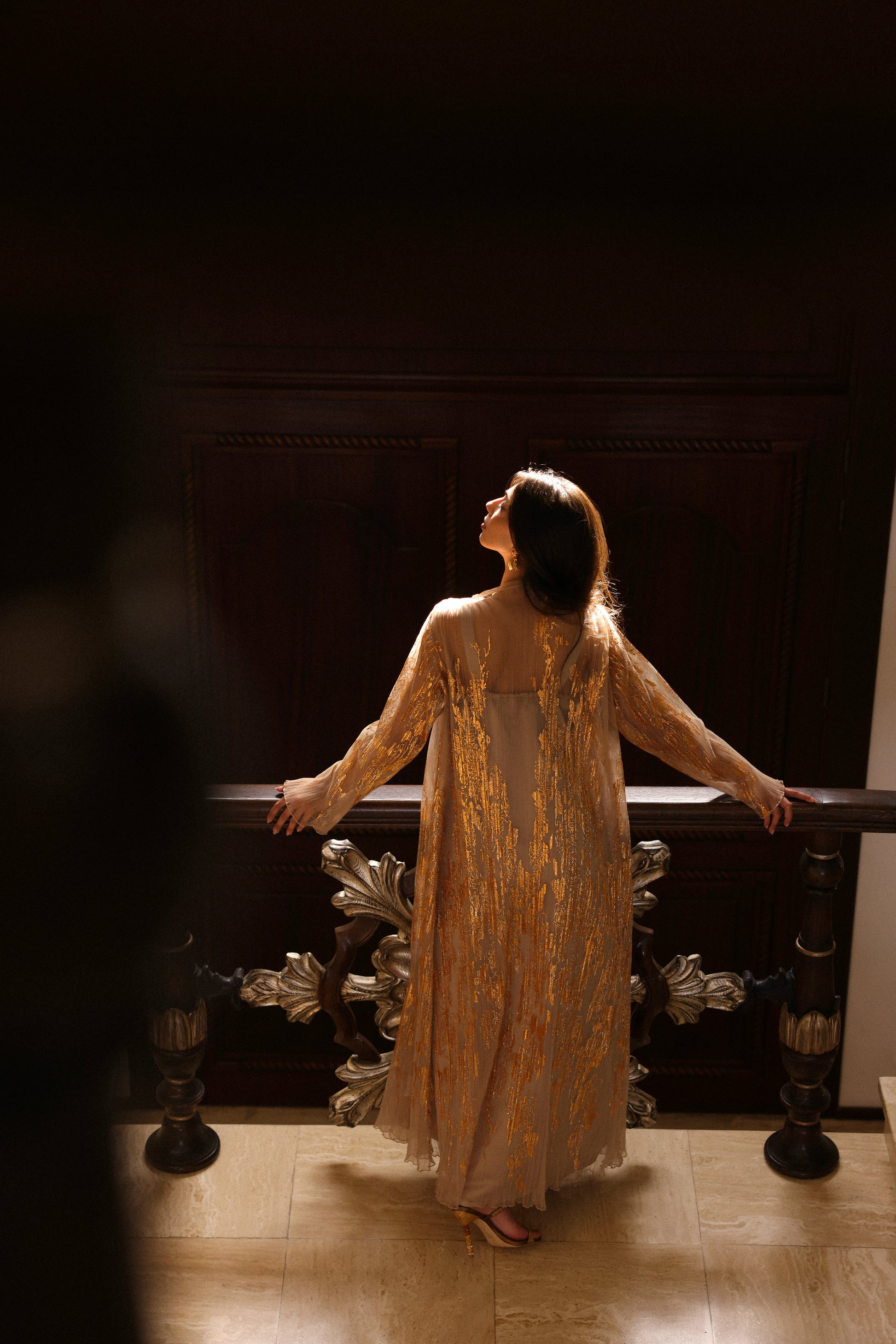 Champagne Metallic Sheer Abaya Set