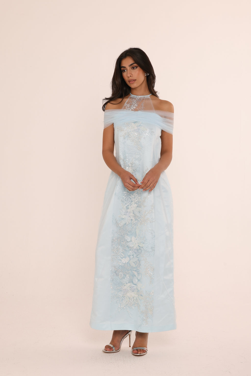 Moonstone Embroidered Off-Shoulder Dress