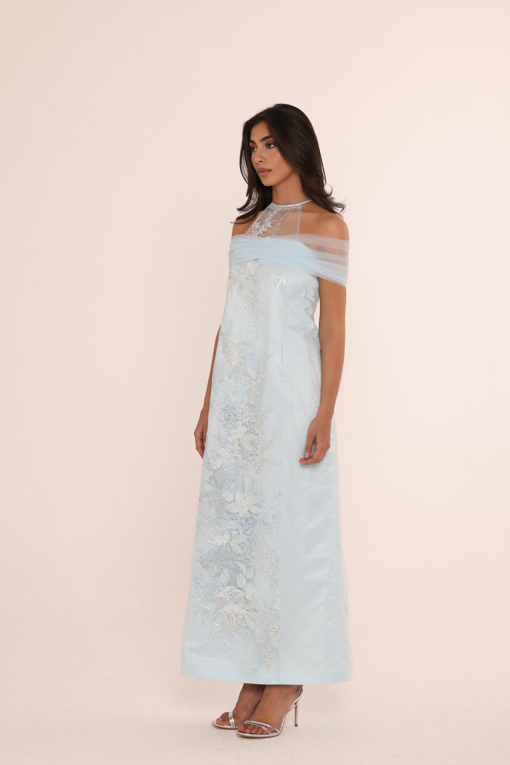 Moonstone Embroidered Off-Shoulder Dress
