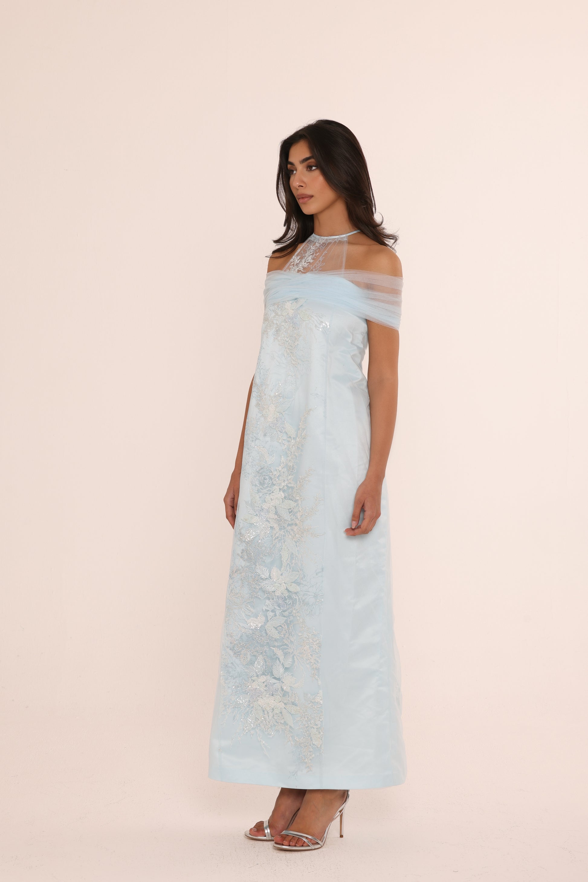 Moonstone Embroidered Off-Shoulder Dress