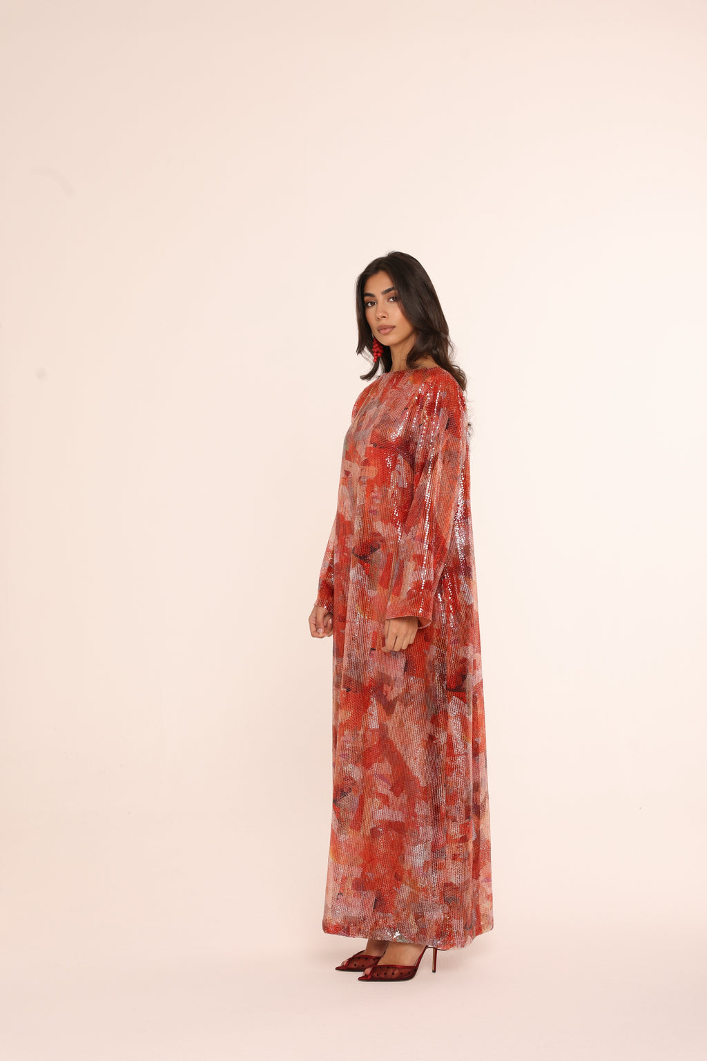 Coral Sequin Kaftan