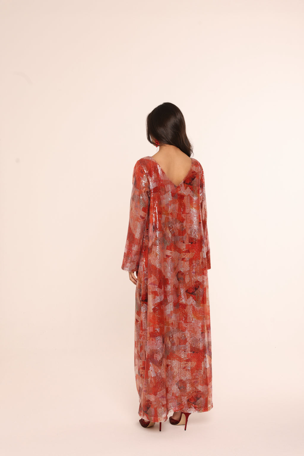 Coral Sequin Kaftan