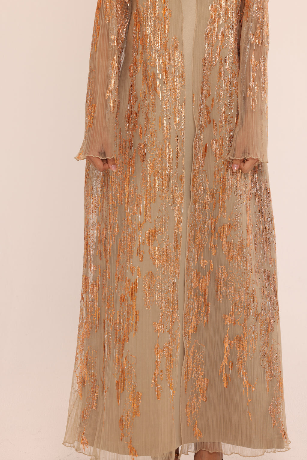 Champagne Metallic Sheer Abaya Set