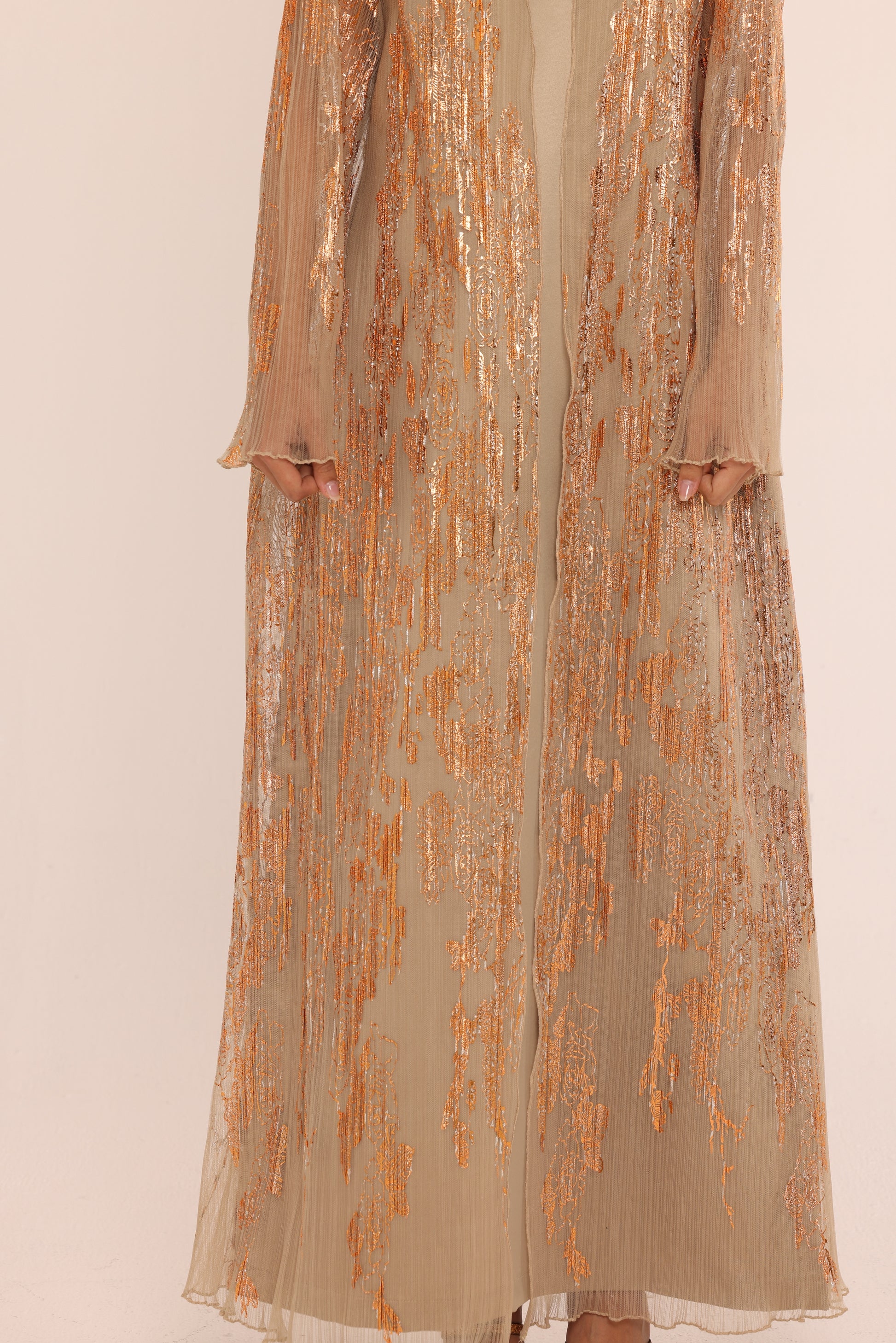 Champagne Metallic Sheer Abaya Set
