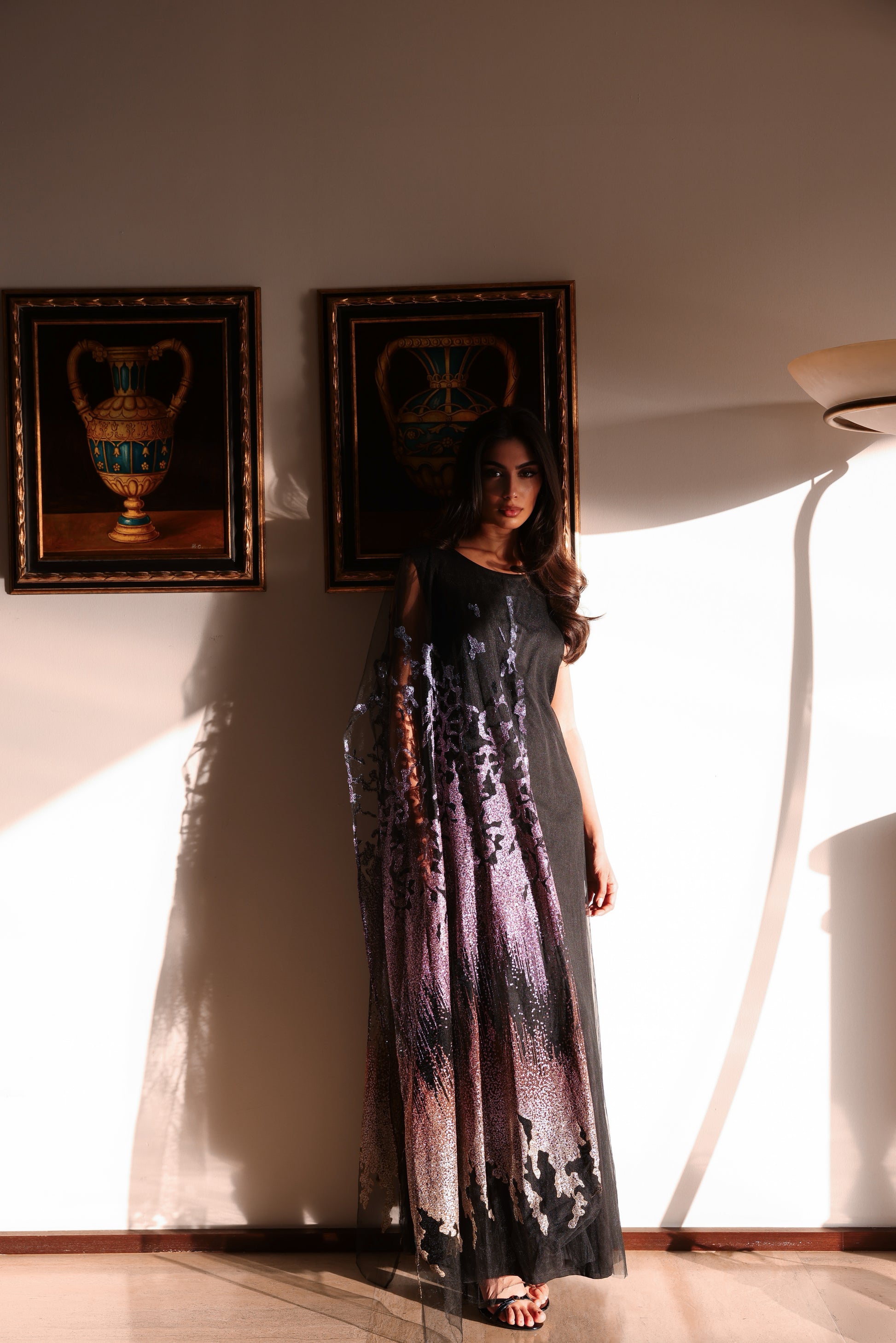 Reef Embroidered Sheer Cape Dress