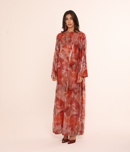 Coral Sequin Kaftan