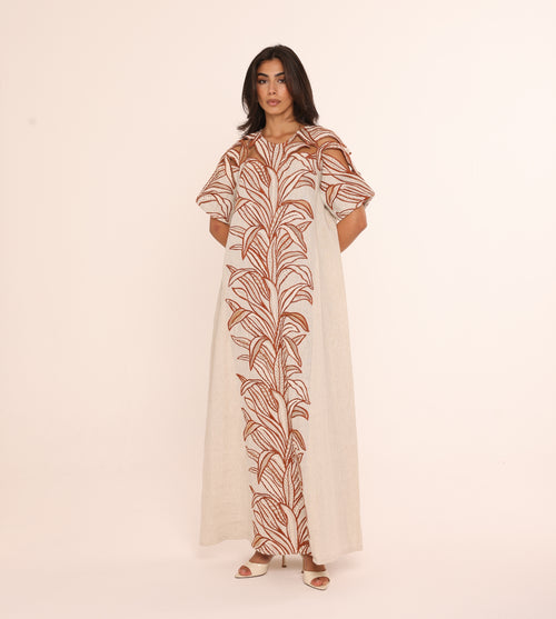 Saffron Embroidered Linen Kaftan
