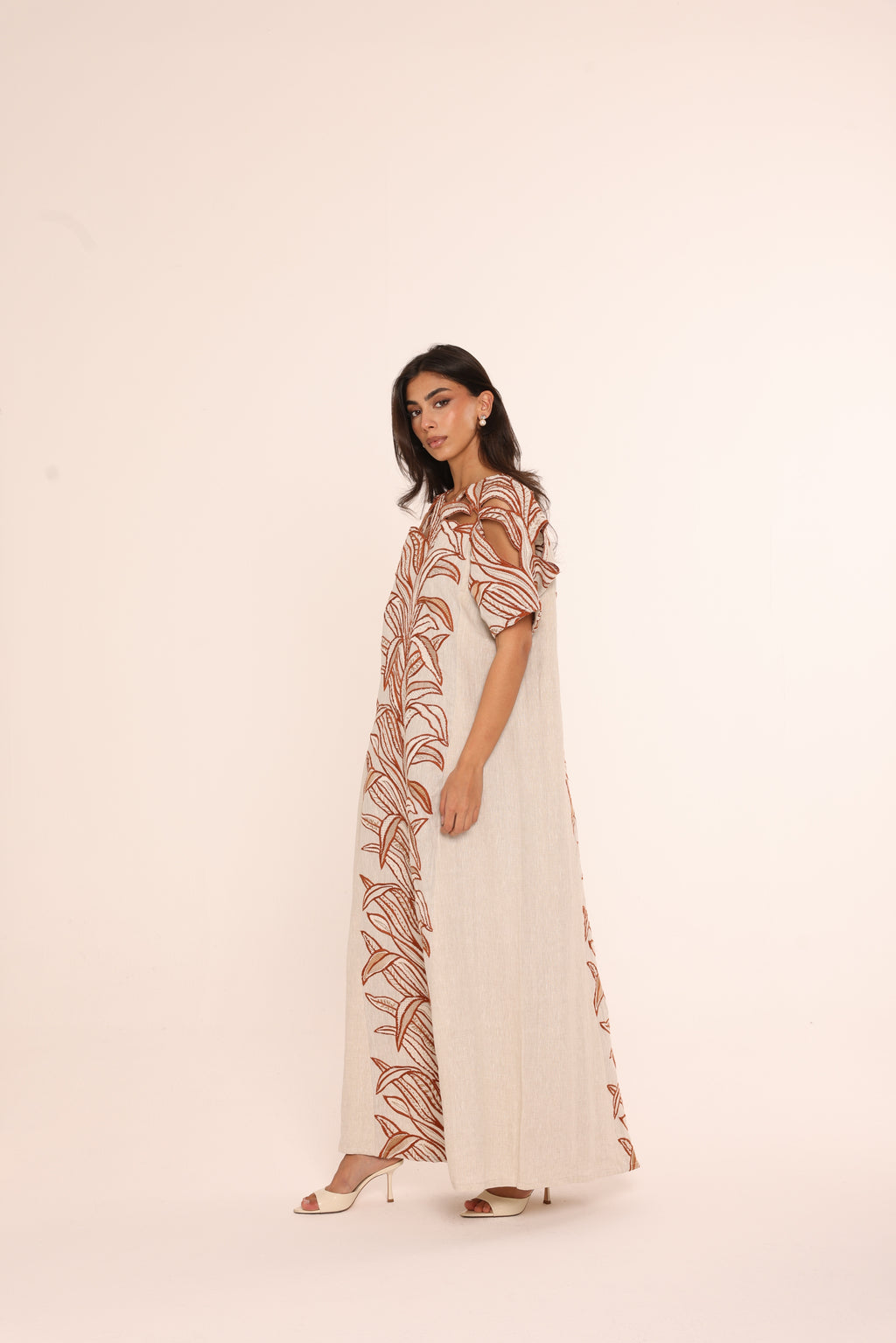 Saffron Embroidered Linen Kaftan