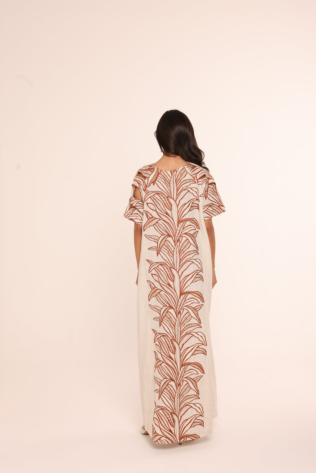 Saffron Embroidered Linen Kaftan