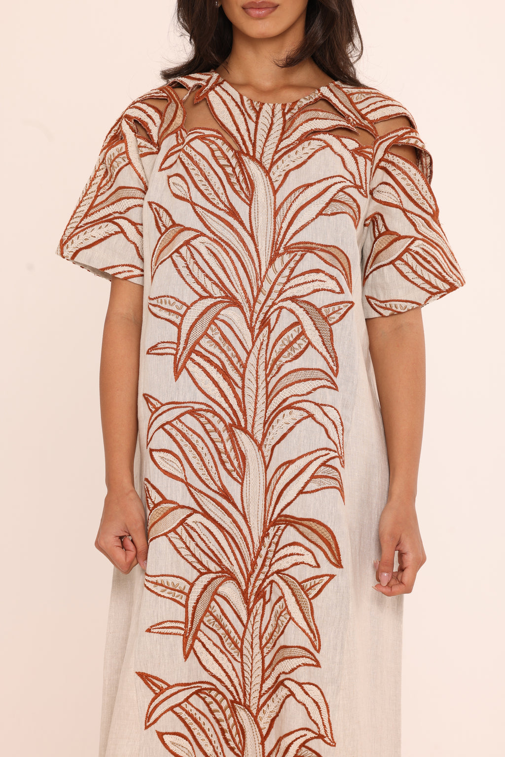 Saffron Embroidered Linen Kaftan